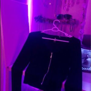 SemiCropped black zip long sleeve top